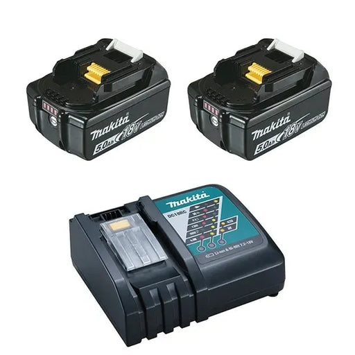 Pack 2 batteries + 1 chargeur MAKITA 18V Li-Ion 5Ah BL1850B + DC18RC - Déstockage - Drakare