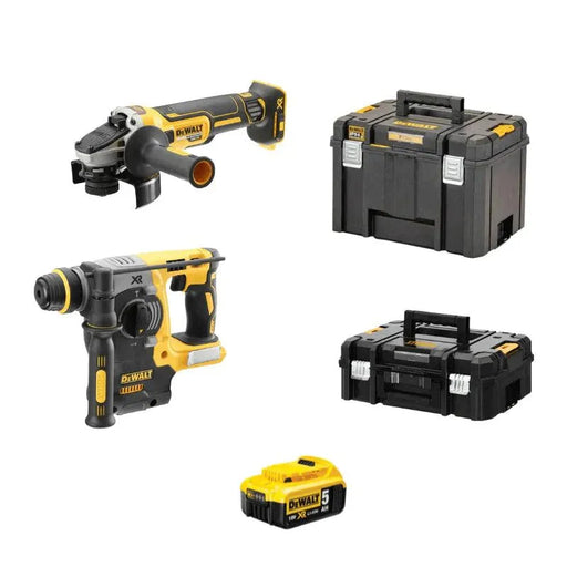 Pack 2 outils DEWALT 18V Li-Ion (1x 5Ah) XR + coffret Tstak DCH273P1 + DCG405 - - Drakare