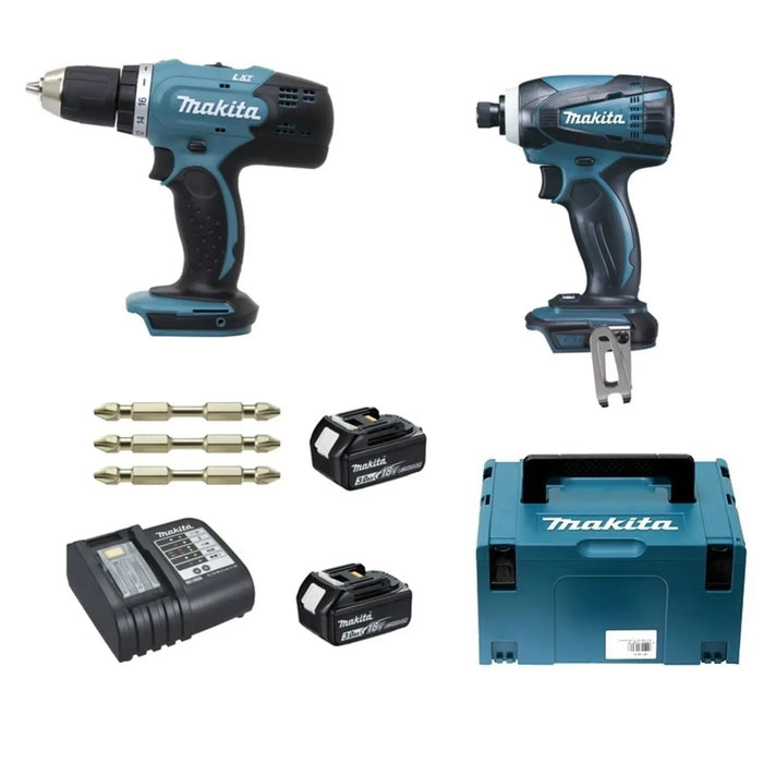 Pack 2 outils MAKITA 18V Li-Ion (2x 3Ah) LXT avec accessoires + coffret MAKPAC DLX2022SJ3 - Déstockage - Drakare