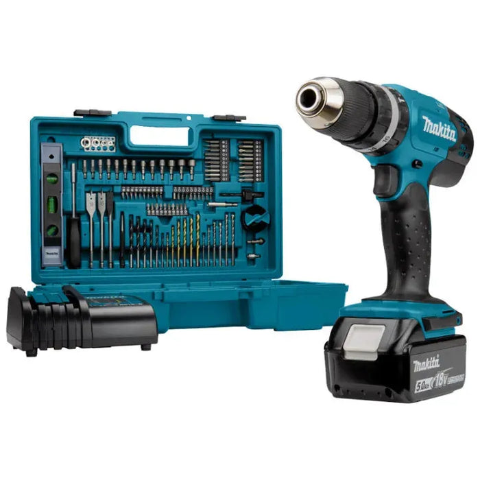 Perceuse à percussion MAKITA 18V Li-Ion (1x 5Ah) LXT avec 101 accessoires + coffret DHP453TX12 - Déstockage - Drakare