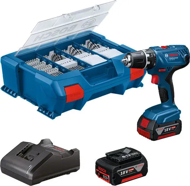 Perceuse visseuse BOSCH PRO 18V Li-Ion (2x 4Ah) + 82 accessoires + coffret GSR 18V-21 - Reconditionné - Drakare