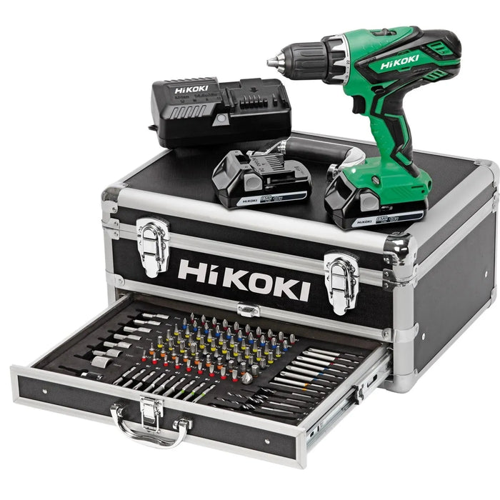 Perceuse visseuse HIKOKI 18V Li-Ion (2x 2.5Ah) + 100 accessoires + coffret alu KC18DJLFZ - Déstockage - Drakare