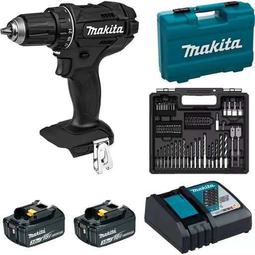 Perceuse visseuse MAKITA 18V Li-Ion (2x 3Ah) Edition Black LXT + 96 accessoires + mallette DDF482FX1B - Reconditionné - Drakare