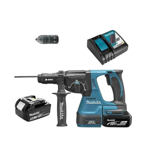 Perforateur burineur MAKITA 18V Li-Ion (2x 5Ah) SDS-Plus 2J DHR243RT - Reconditionné - Drakare